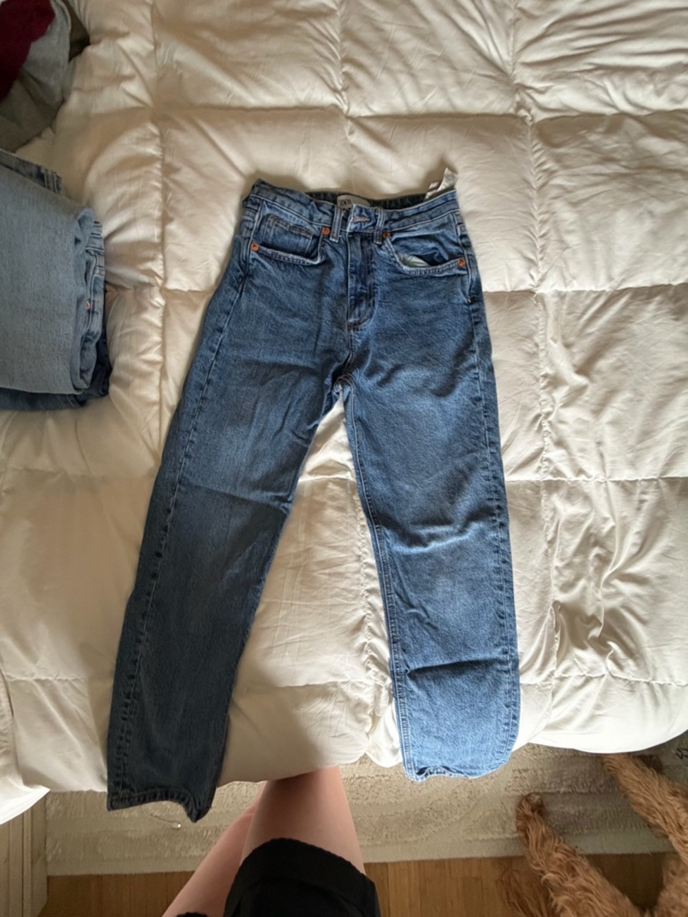 Zara High Rise Straight Jeans - Medium Blue Wash